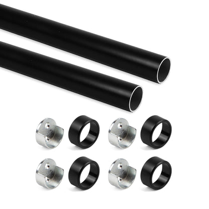 Emuca Set of 2 round wardrobe bars D.28mm length 0.75m with supports, Aluminium and Zamak, Black painted