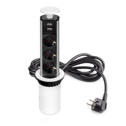 Emuca Multiconector extraíble Vertikal, 3 enchufes tipo Schuko + USB