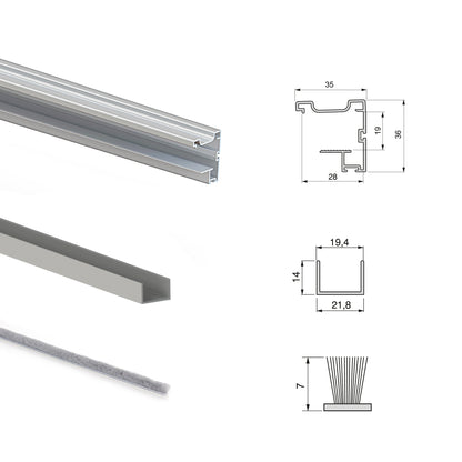 Emuca Hardware kit for 2 sliding doors and soft closing wardrobe Placard 90, Vall profile, 19mm thick, boards not included, Matt anodized