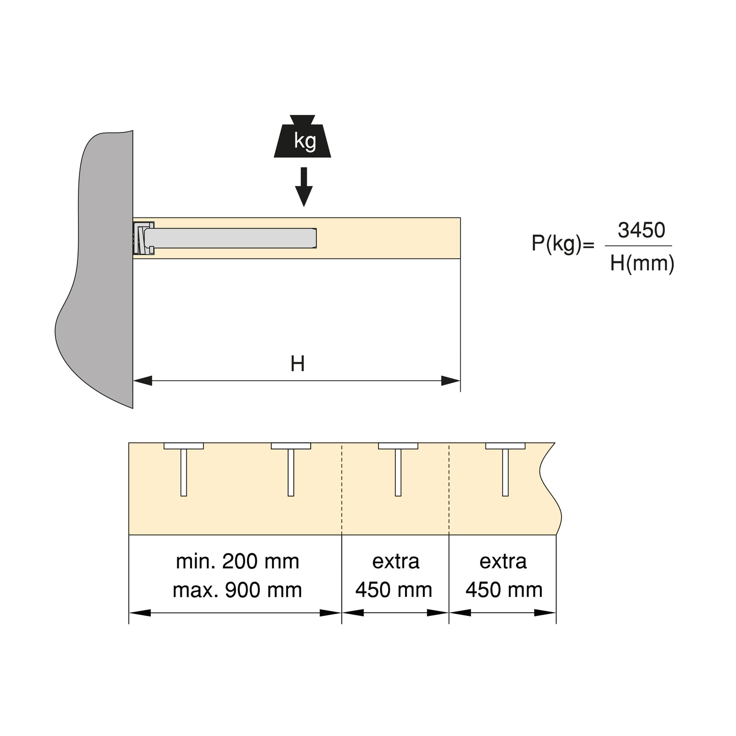 Emuca Set of hidden supports for Mirage wooden shelves, Steel, Zinc plated