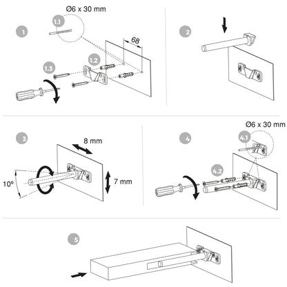 Emuca Set of hidden supports for Mirage wooden shelves, Steel, Zinc plated