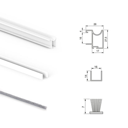 Emuca Hardware kit for 2 sliding doors and soft closing wardrobe Placard 74, Wave profile, 16mm thick, boards not included, Painted white