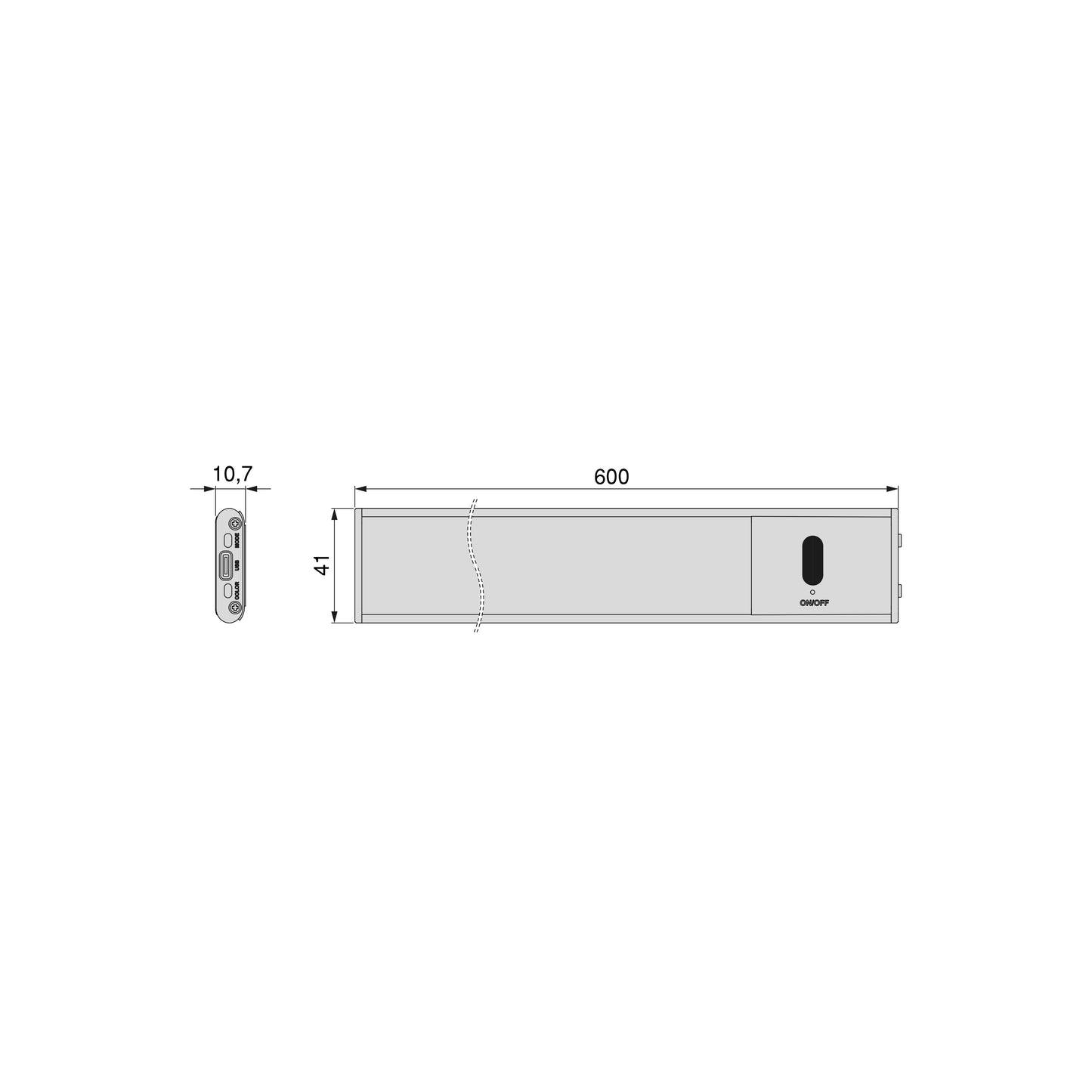 Emuca Kaus USB rechargeable LED wall light with proximity touch sensor, L600mm, Plastic and Aluminium, Matt anodized