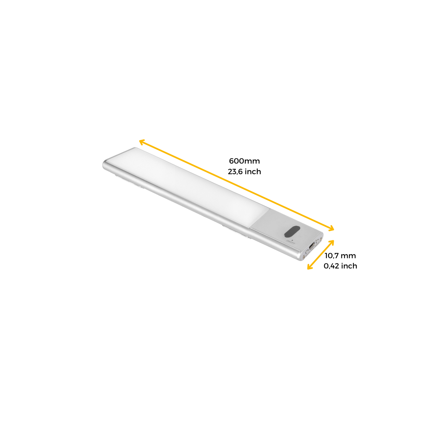 Emuca Kaus USB rechargeable LED wall light with proximity touch sensor, L600mm, Plastic and Aluminium, Matt anodized