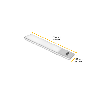 Emuca Kaus USB rechargeable LED wall light with proximity touch sensor, L600mm, Plastic and Aluminium, Matt anodized