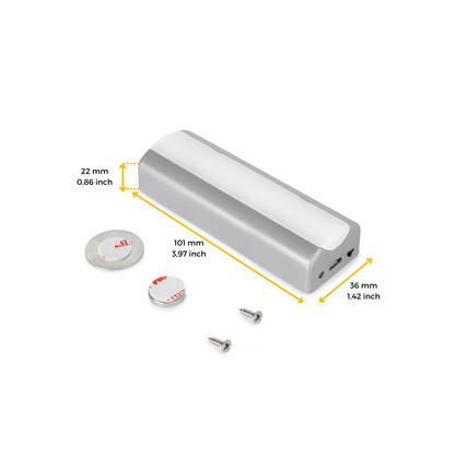 Emuca Rigel LED luminaire rechargeable by USB for inside drawers with vibration sensor, Natural white light 4,000K, Plastic, Metallic grey