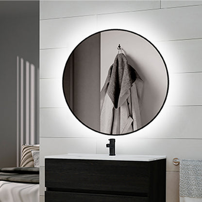 Emuca Zeus bathroom mirror with decorative LED lighting and black frame, diameter 80cm, AC 230V 50Hz, 12W, Aluminum and Glass