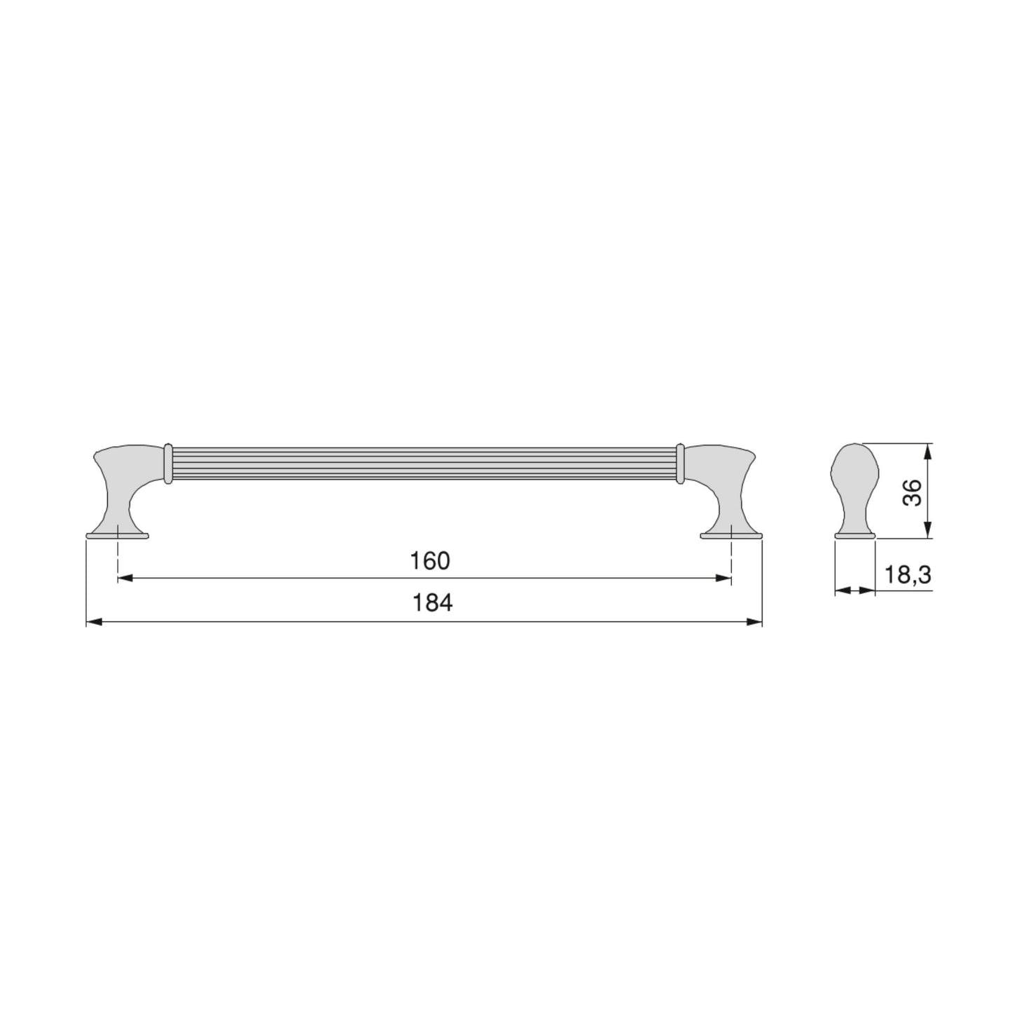 20 tiradores para mueble Suez, L184mm, intereje 160mm, Aluminio, negro