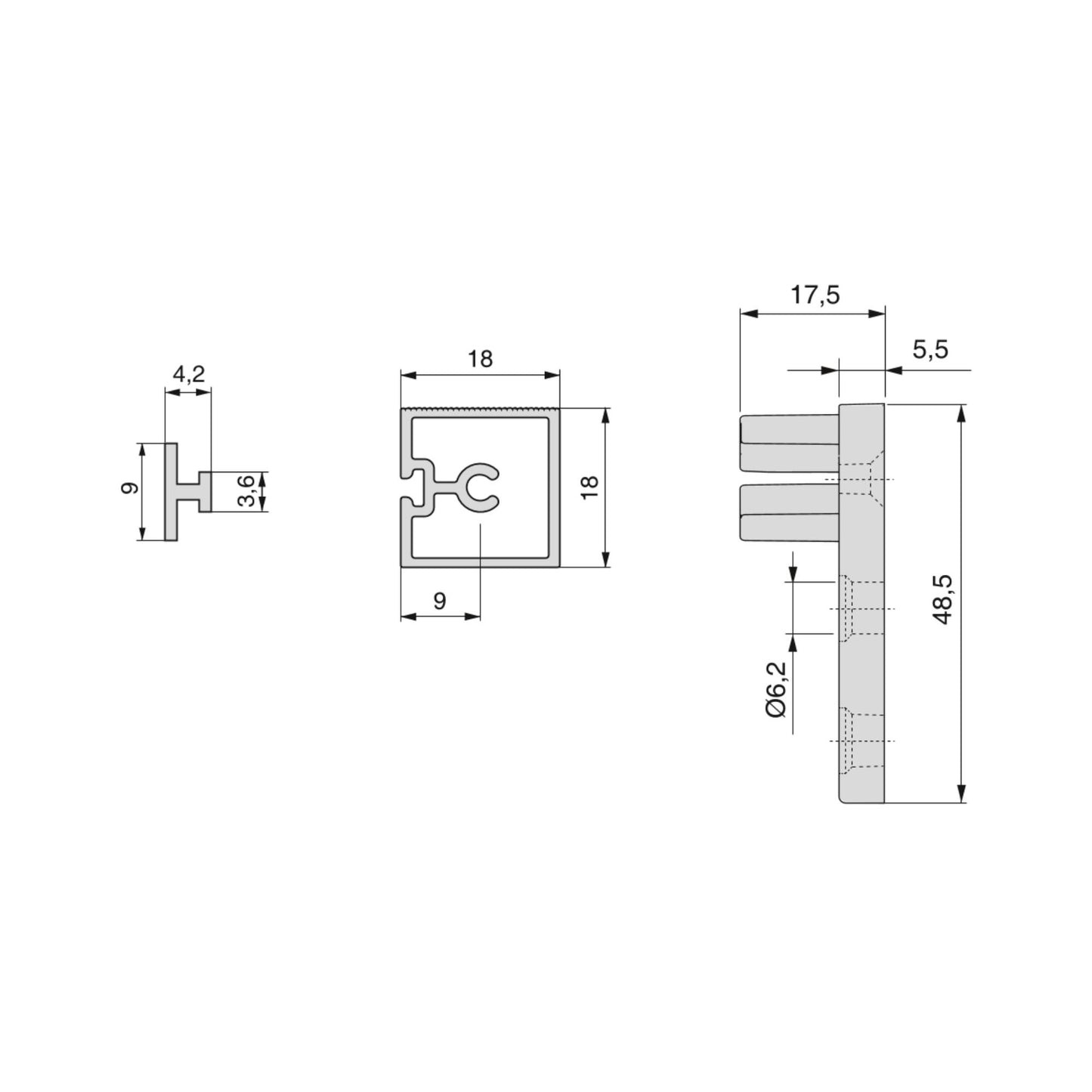 Emuca Lote de 4 perfiles travesaños para muebles de cocina Albeam, con accesorios para atornillar, Aluminio y Plástico, Anodizado mate