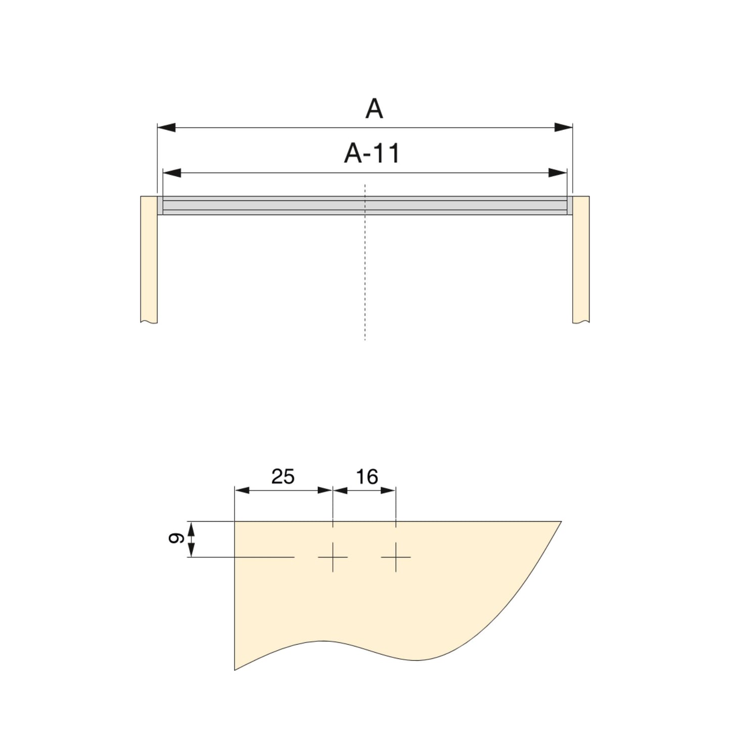 Emuca Lote de 4 perfiles travesaños para muebles de cocina Albeam, con accesorios para atornillar, Aluminio y Plástico, Anodizado mate