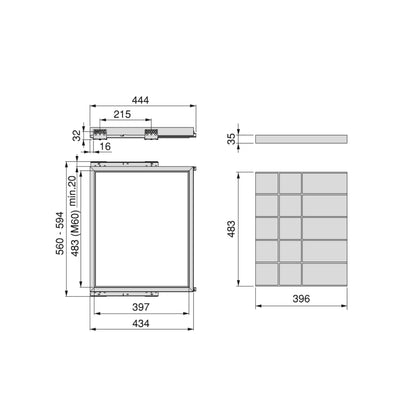 Emuca Drawer organizer kit with soft-closing guide frame for wardrobe, adjustable, 600mm module, Stone grey