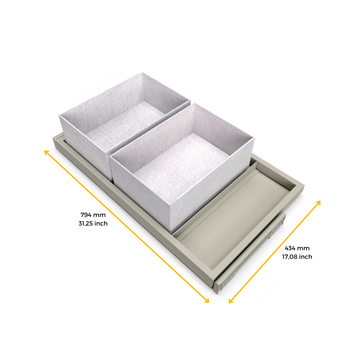 Emuca Tray kit, 2 organiser baskets and soft-closing guide frame for wardrobes, adjustable, 800mm module, Stone grey