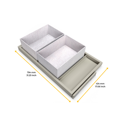 Emuca Tray kit, 2 organiser baskets and soft-closing guide frame for wardrobes, adjustable, 800mm module, Stone grey