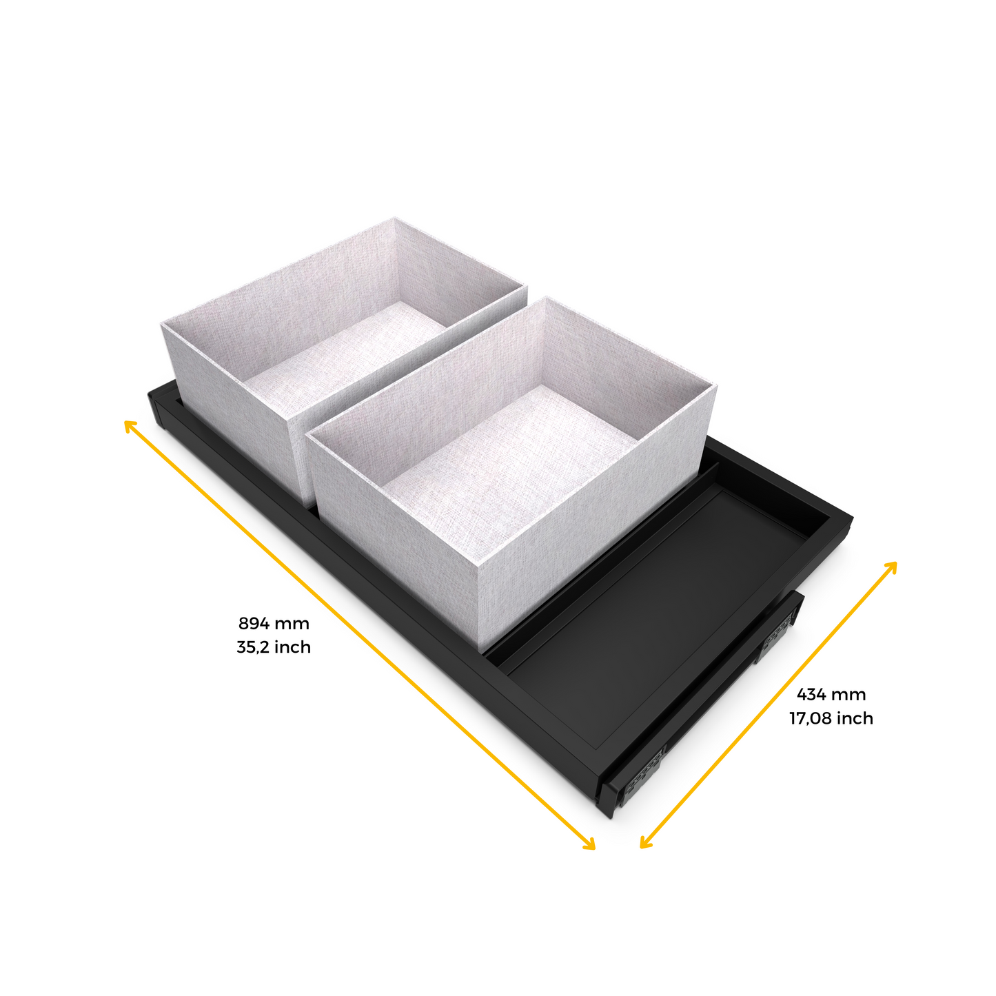 Emuca Kit de bandeja, 3 cestos organizadores y bastidor de guías con cierre suave para armarios, regulable, módulo 900mm, Gris piedra