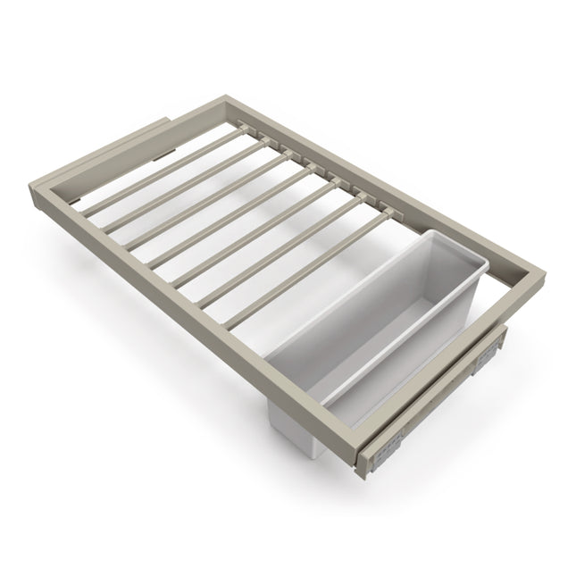 Emuca Kit de 7 varillas pantalonero, 1 bandeja y bastidor de guías con cierre suave para armarios, regulable, módulo 800mm, Gris piedra