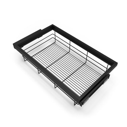 Wire basket wardrobe and soft-closing guide frame