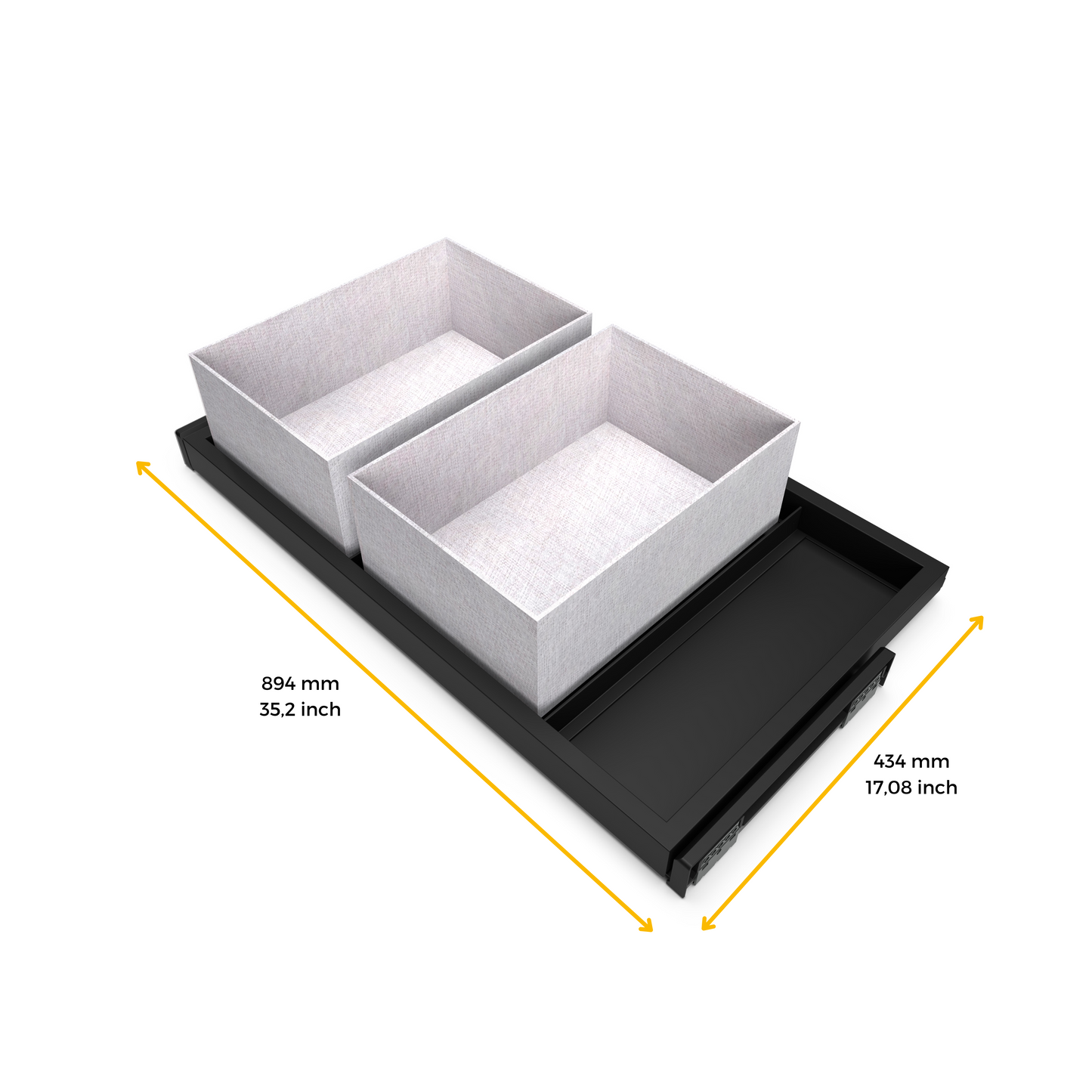 Emuca Tray kit, 3 organizer baskets and soft-closing guide frame for cabinets, adjustable, 900mm module, Textured black