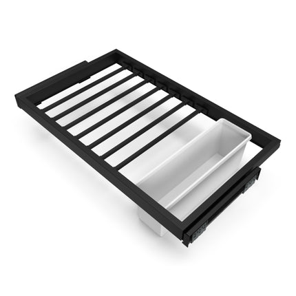 Emuca Kit of 7 trouser rods, 1 tray and soft-closing guide frame for wardrobes, adjustable, 800mm module, Textured black