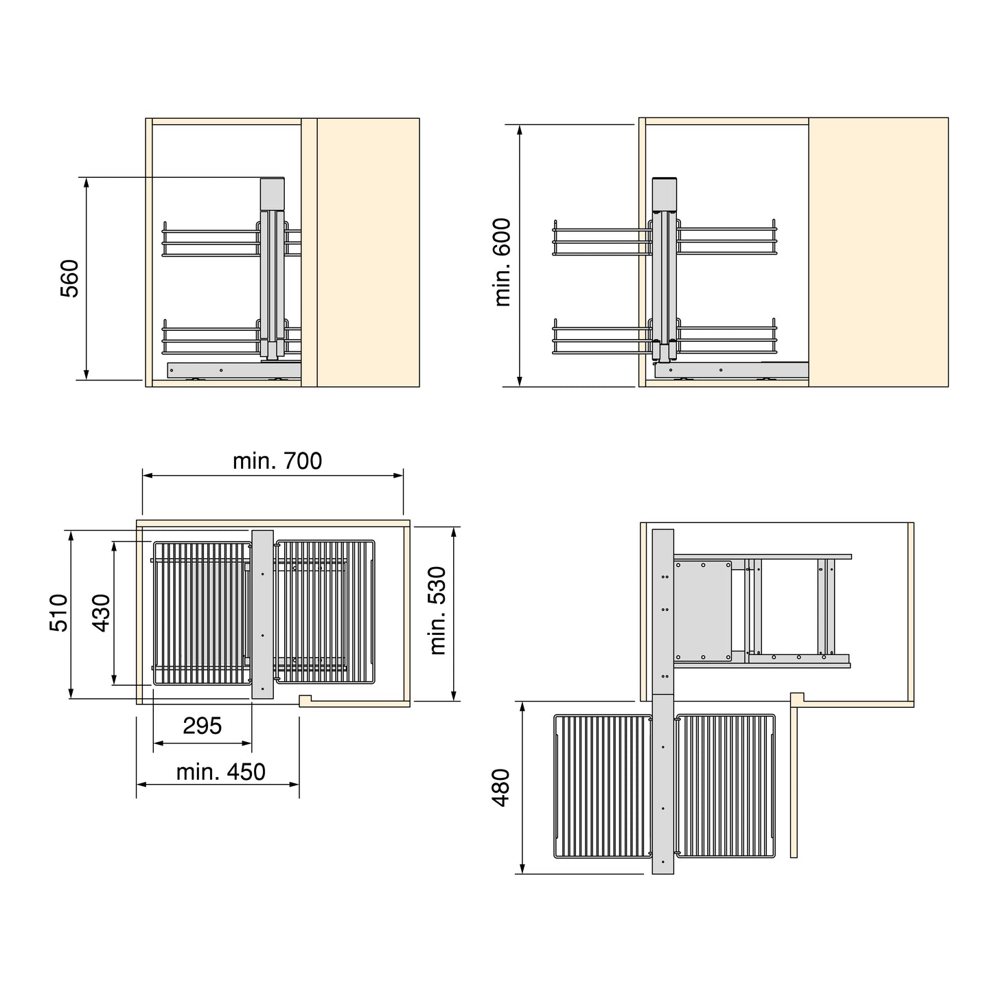 Emuca Suprastar pull-out corner system for kitchen furniture, Steel, Chrome