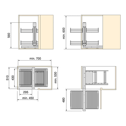 Emuca Suprastar pull-out corner system for kitchen furniture, Steel, Chrome