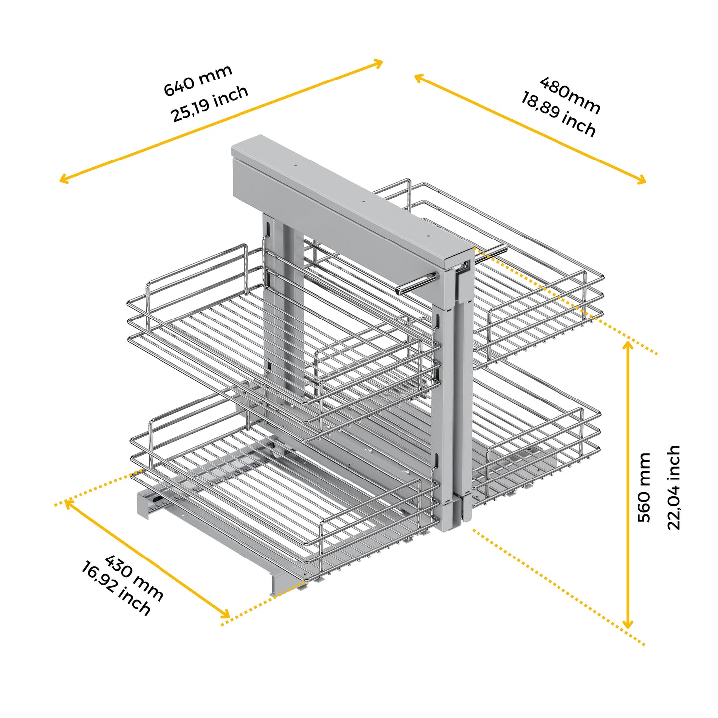 Emuca Suprastar pull-out corner system for kitchen furniture, Steel, Chrome