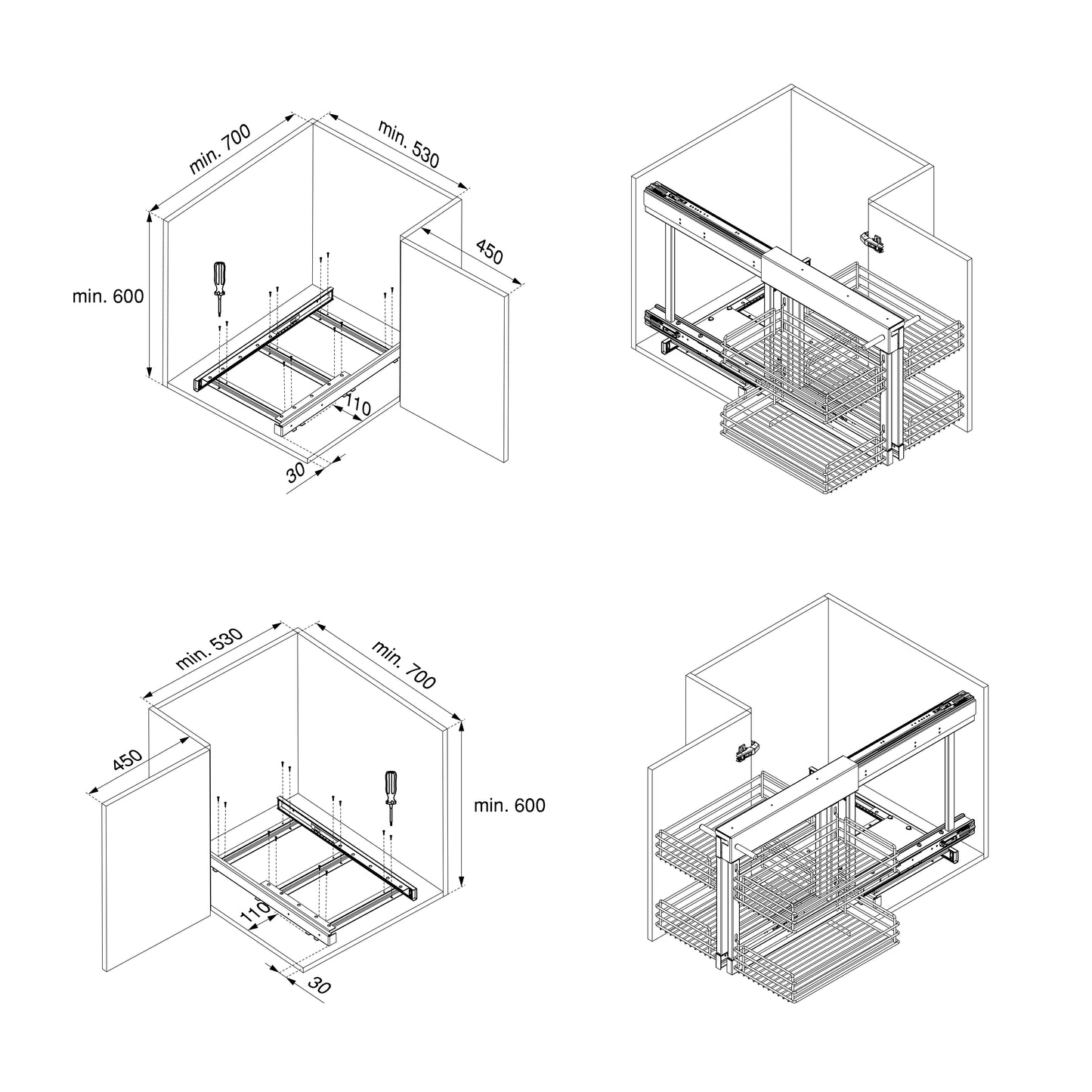 Emuca Suprastar pull-out corner system for kitchen furniture, Steel, Chrome