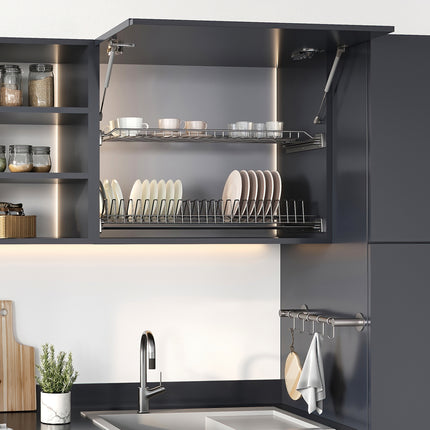 Emuca Pistón para puertas elevables Thin, diámetro 12mm, con enganches, 5kg, Acero y Plástico, Pintado níquel mate