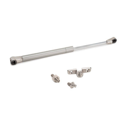 Emuca Pistón para puertas elevables Thin, diámetro 12mm, con enganches, 5kg, Acero y Plástico, Pintado níquel mate