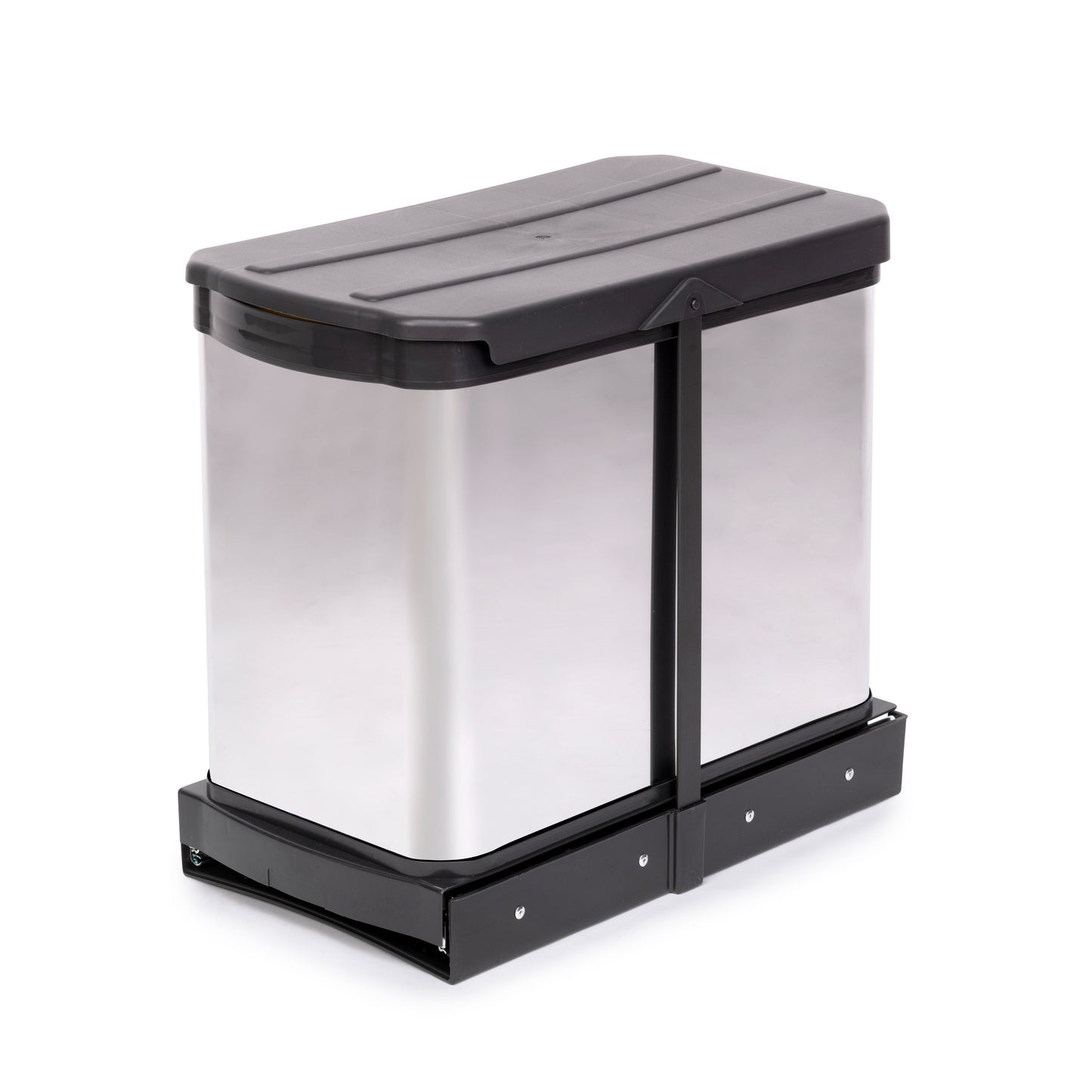 Emuca waste bin for bottom fixing and manual extraction in kitchen furniture Recycle Inox 2x12 litres, Plastic and Stainless Steel