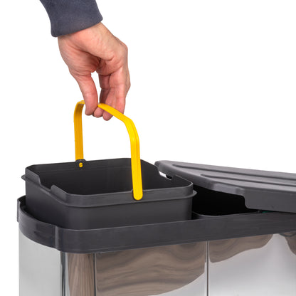 Emuca waste bin for bottom fixing and manual extraction in kitchen furniture Recycle Inox 2x12 litres, Plastic and Stainless Steel