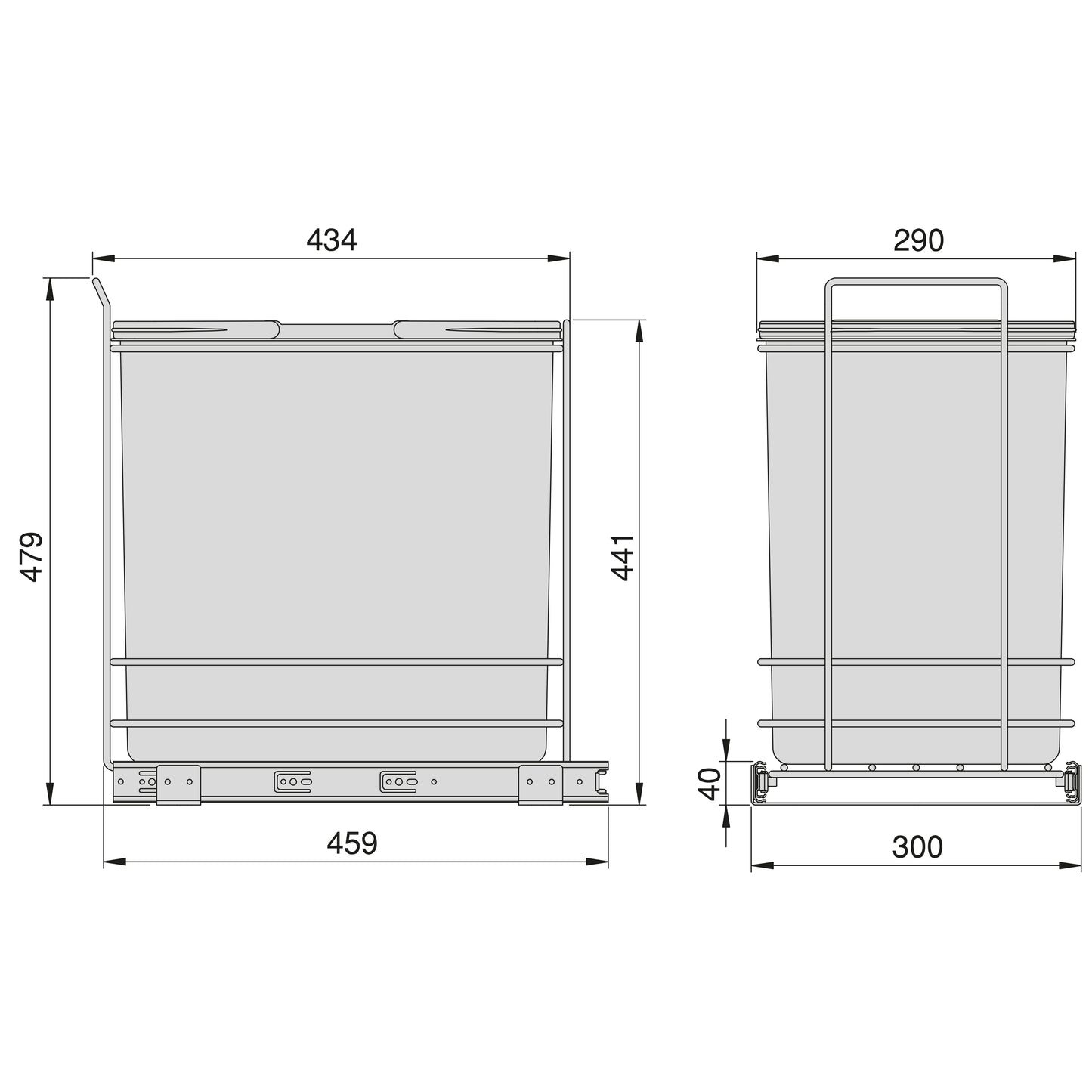 Emuca Recycling container for lower fixing and manual extraction in kitchen furniture Recycle 1x35 litres, Anthracite grey plastic