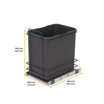 Emuca Recycling container for lower fixing and manual extraction in kitchen furniture Recycle 1x35 litres, Anthracite grey plastic