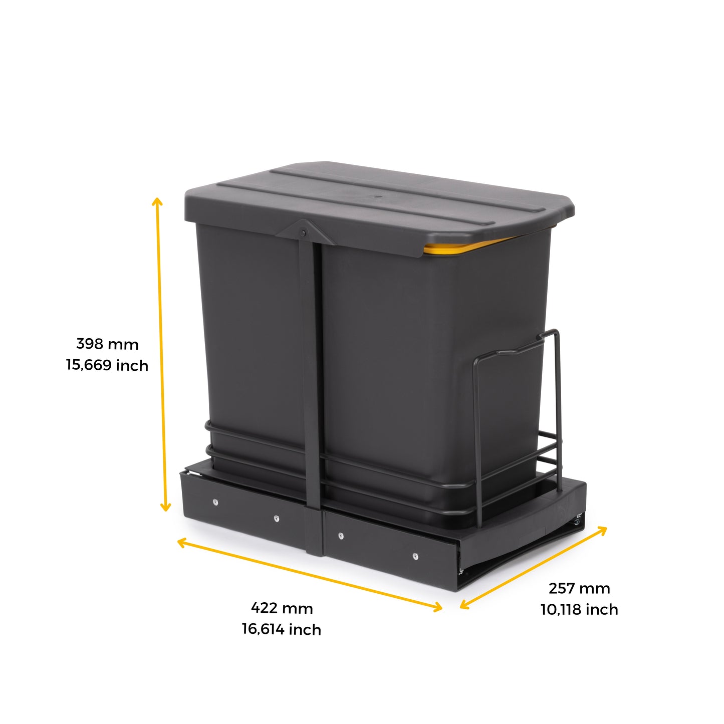 Emuca Recycling container for lower fixing and manual extraction in kitchen furniture Recycle 2x12 litres, Anthracite grey plastic