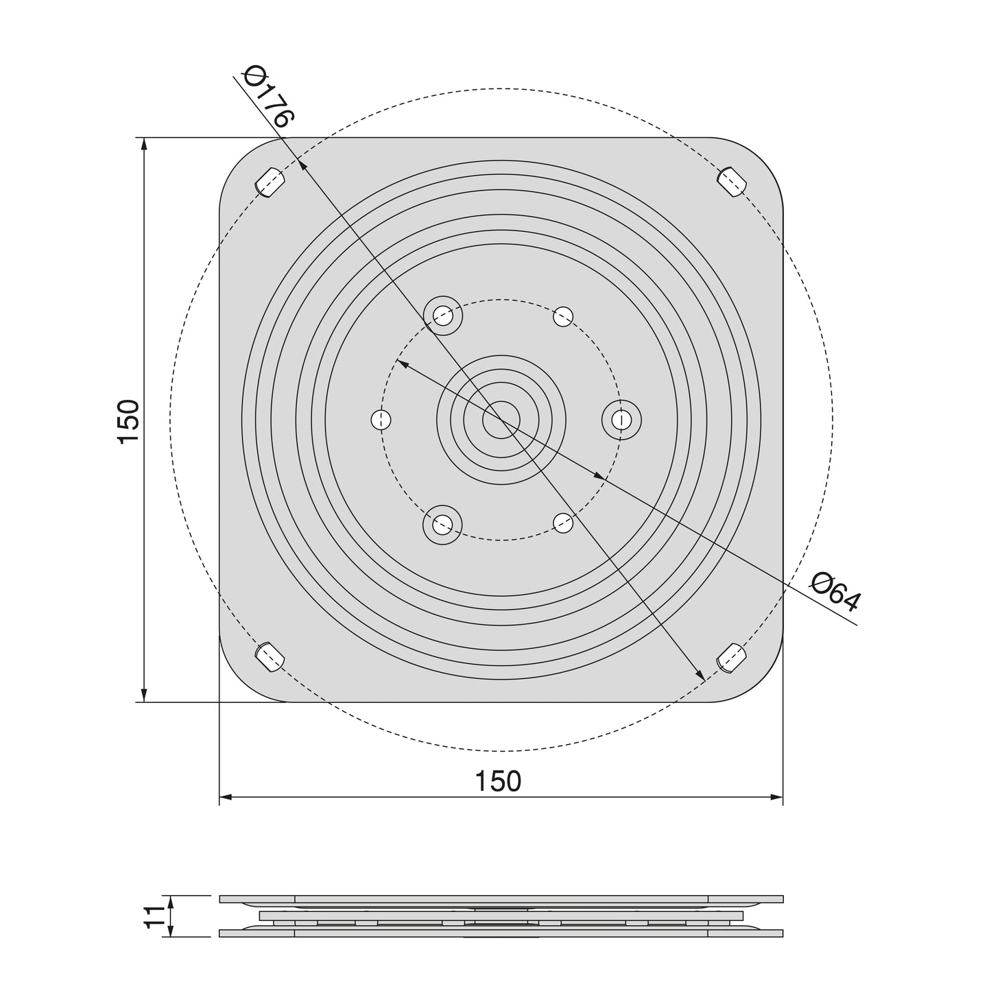 Emuca Rotating base Giro 4, 100kg, Steel, Zinc plated