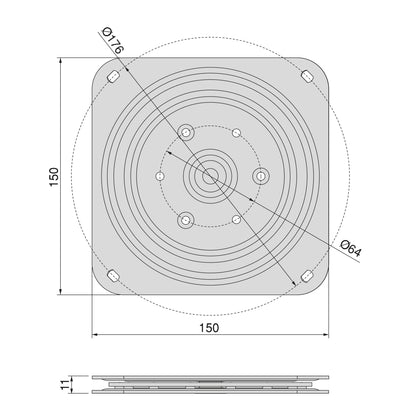 Emuca Rotating base Giro 4, 100kg, Steel, Zinc plated