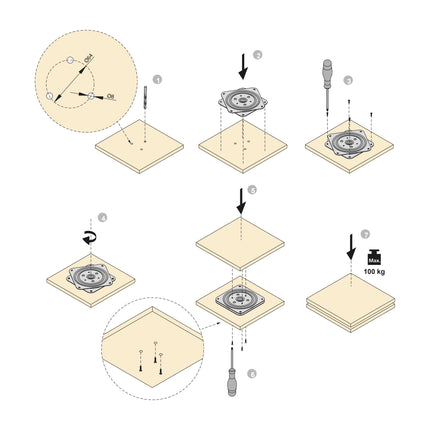 Emuca Base giratoria Giro 4, 100kg, Acero, Cincado