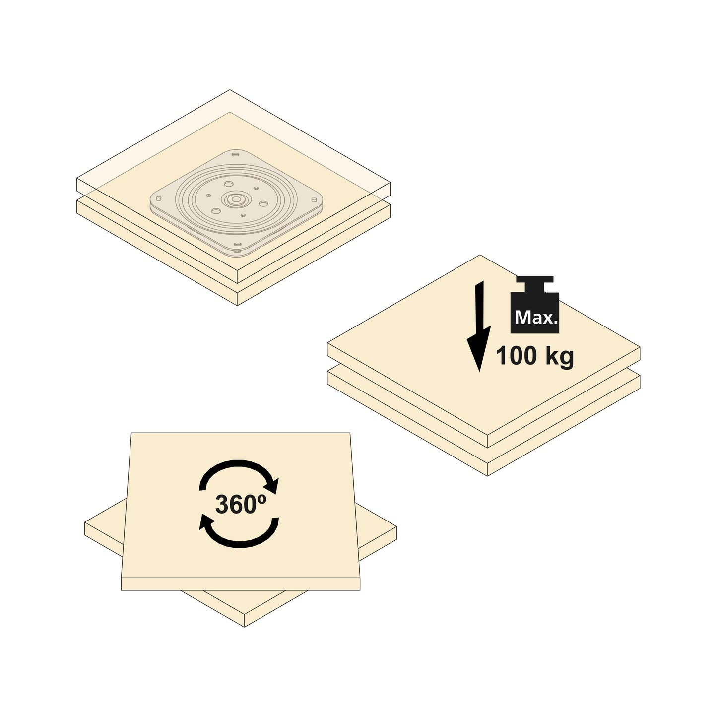 Emuca Rotating base Giro 4, 100kg, Steel, Zinc plated