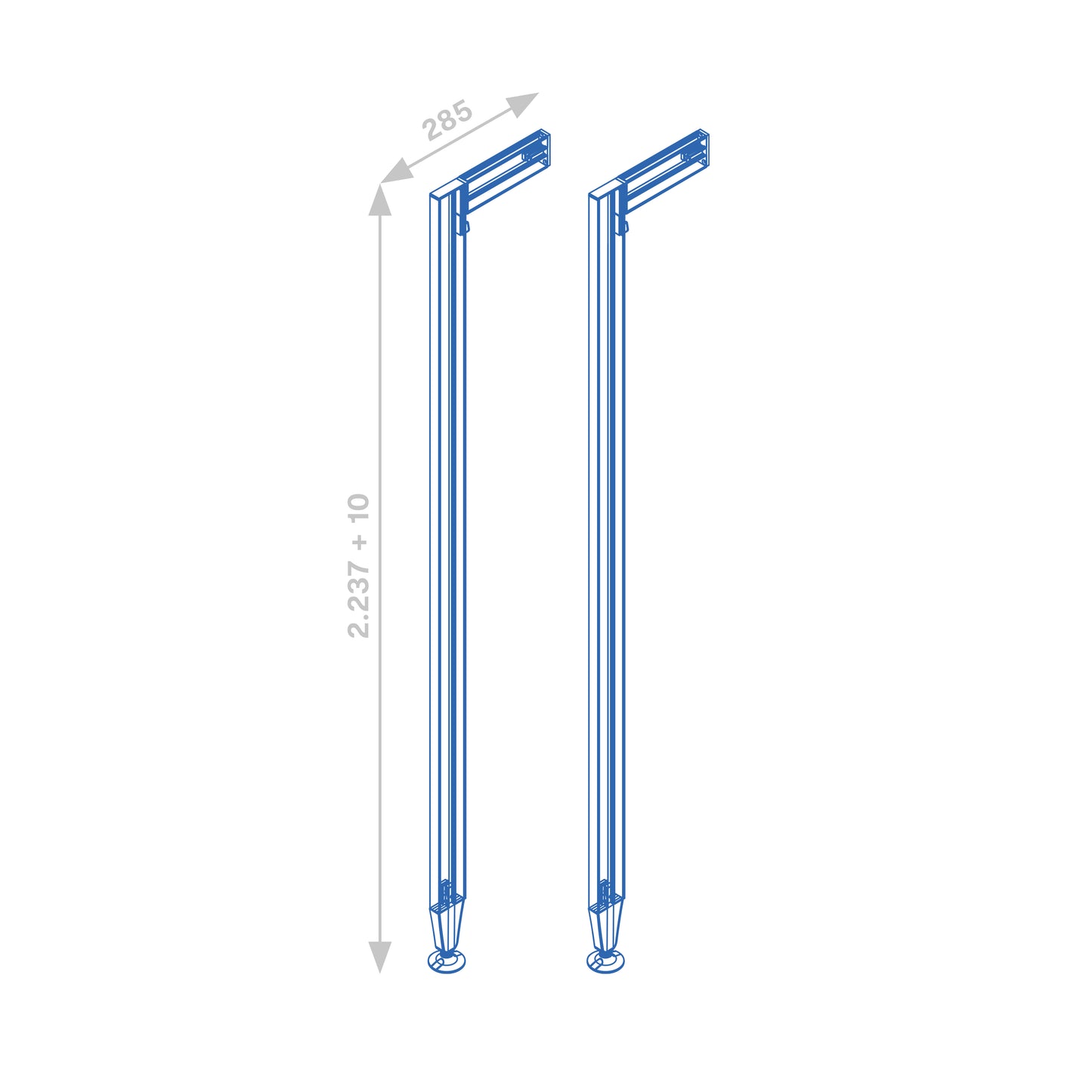 Emuca Set of 2 Zero structures with fittings and profiles for floor and wall mounting with circular leveller, Aluminium and Zamak, Stone Grey