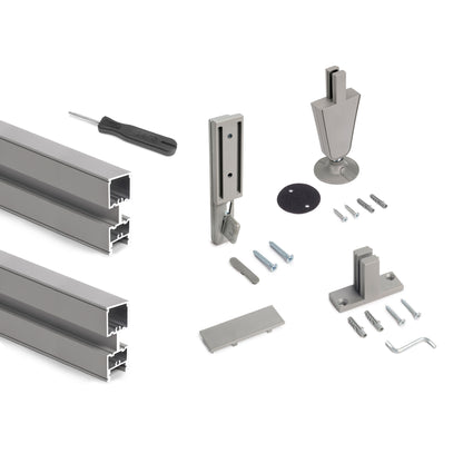 Emuca Set of 2 Zero structures with fittings and profiles for floor and wall mounting with circular leveller, Aluminium and Zamak, Stone Grey