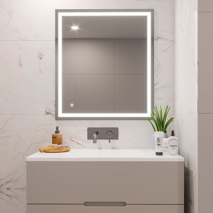 Emuca Heracles bathroom mirror with frontal and decorative LED lighting, AC 230V 50Hz, 34W, Plastic and Glass