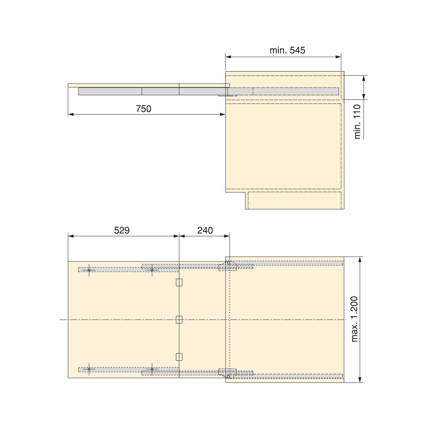 Emuca Guides for extendable Coktail Reverse table H35, Aluminium, Anodized stainless steel