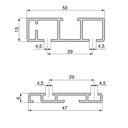 Emuca Hardware kit for 2 sliding doors and Flow soft-closing wardrobe with 2.35m surface rails, boards not included, Matt anodized