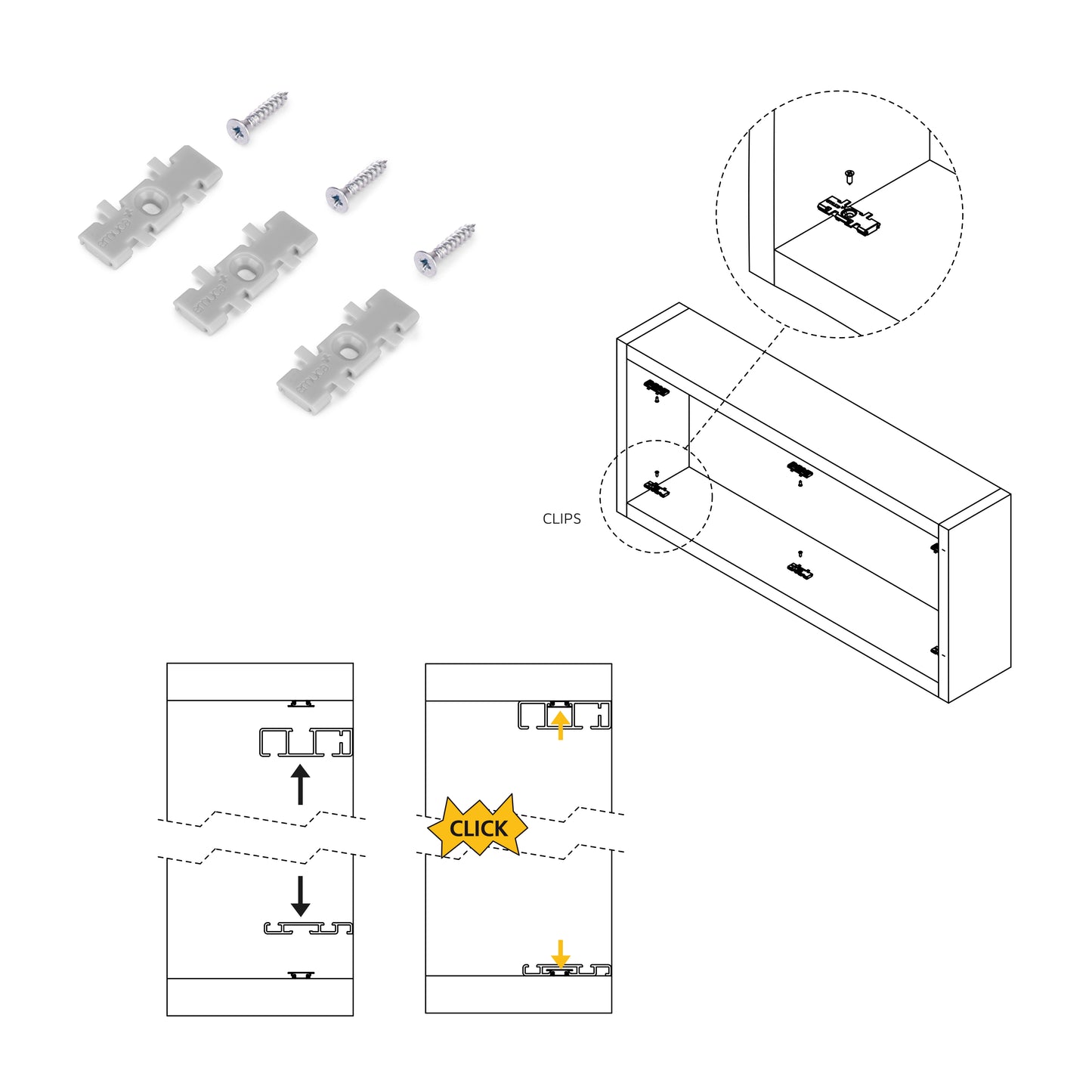 Emuca Hardware kit for 2 sliding doors and Flow soft-closing wardrobe with 2.35m surface rails, boards not included, Matt anodized