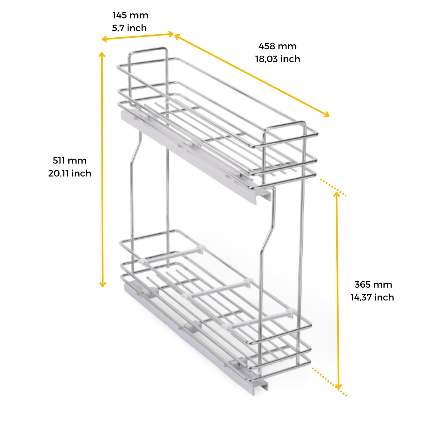 SupraMax removable side bottle holder with soft close, Chrome, Steel 