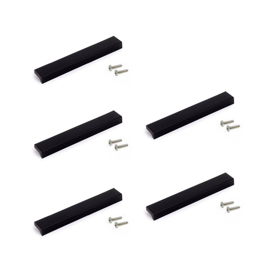 Emuca Set of 5 Bremen furniture handles, L160mm, 128mm centre distance, Aluminium, Black anodised