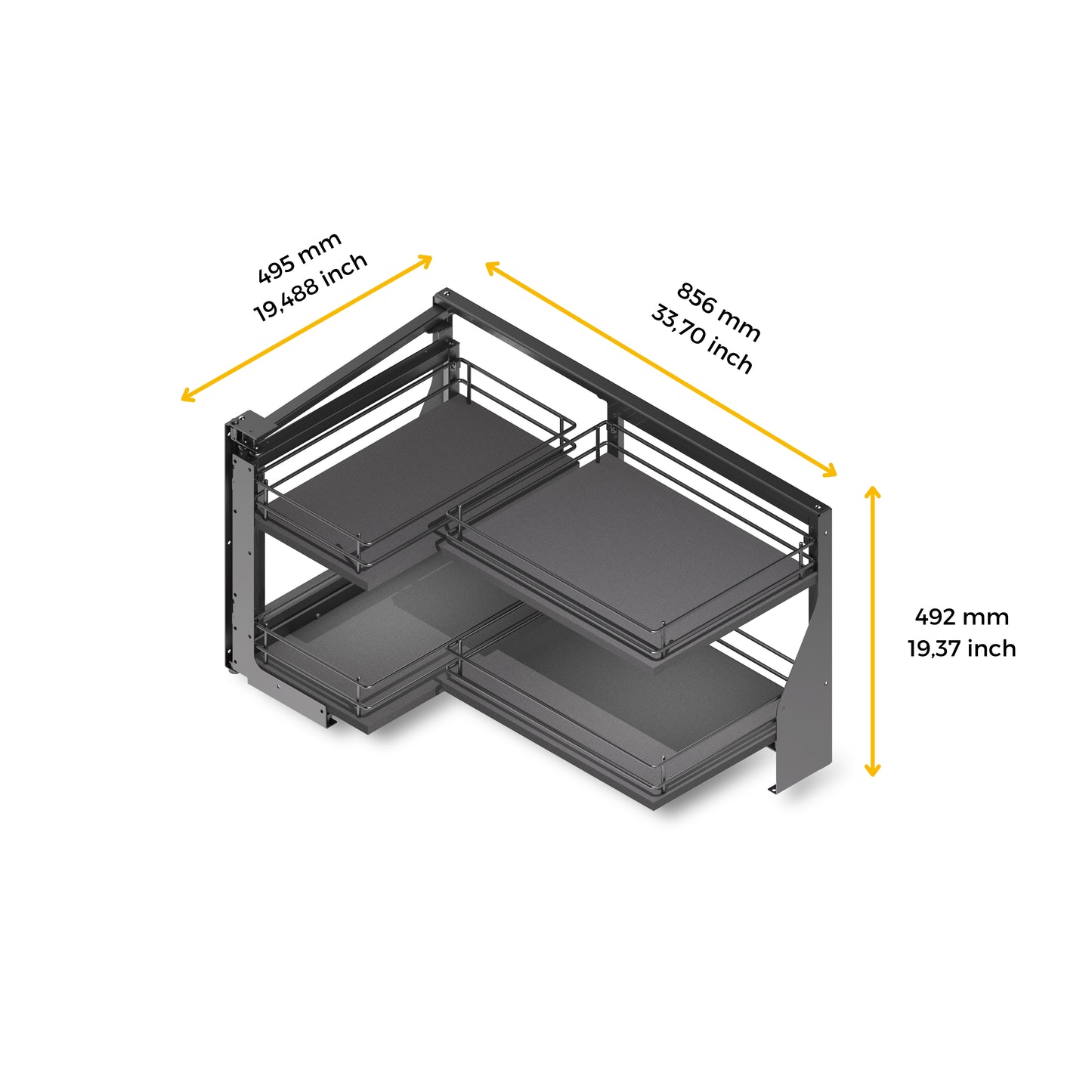 Emuca Titane kitchen furniture corner pull-out unit, left opening, Steel and Wood, Anthracite grey