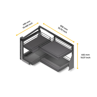 Emuca Titane kitchen furniture corner pull-out unit, left opening, Steel and Wood, Anthracite grey