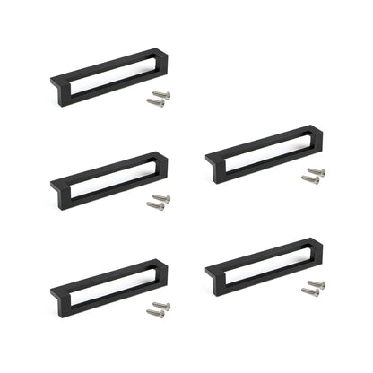 Emuca Lote de 5 tiradores para mueble Cleveland, L144mm, intereje 128mm, Zamak, Pintado negro