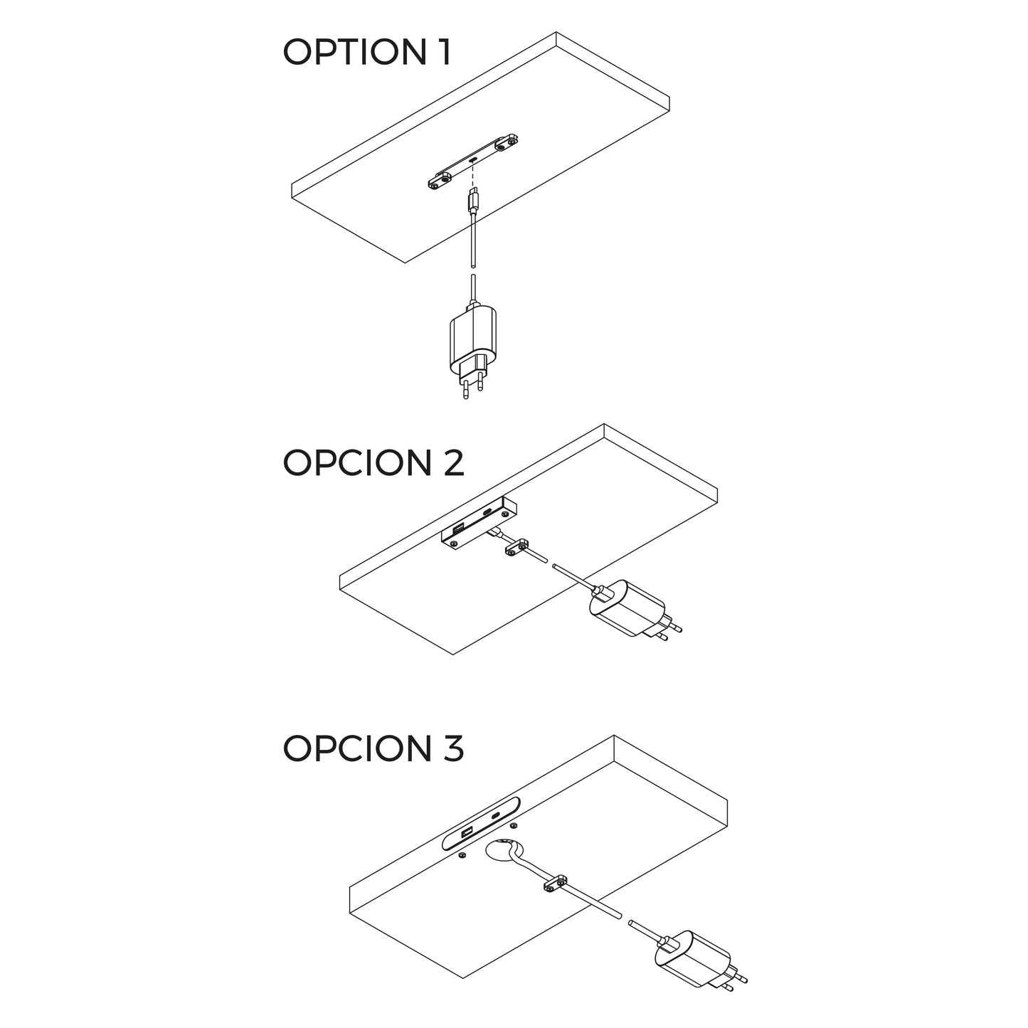 Emuca Conector USB A y C para cargar Linky, 81x12mm, para encastrar o superficie, Plástico, Negro