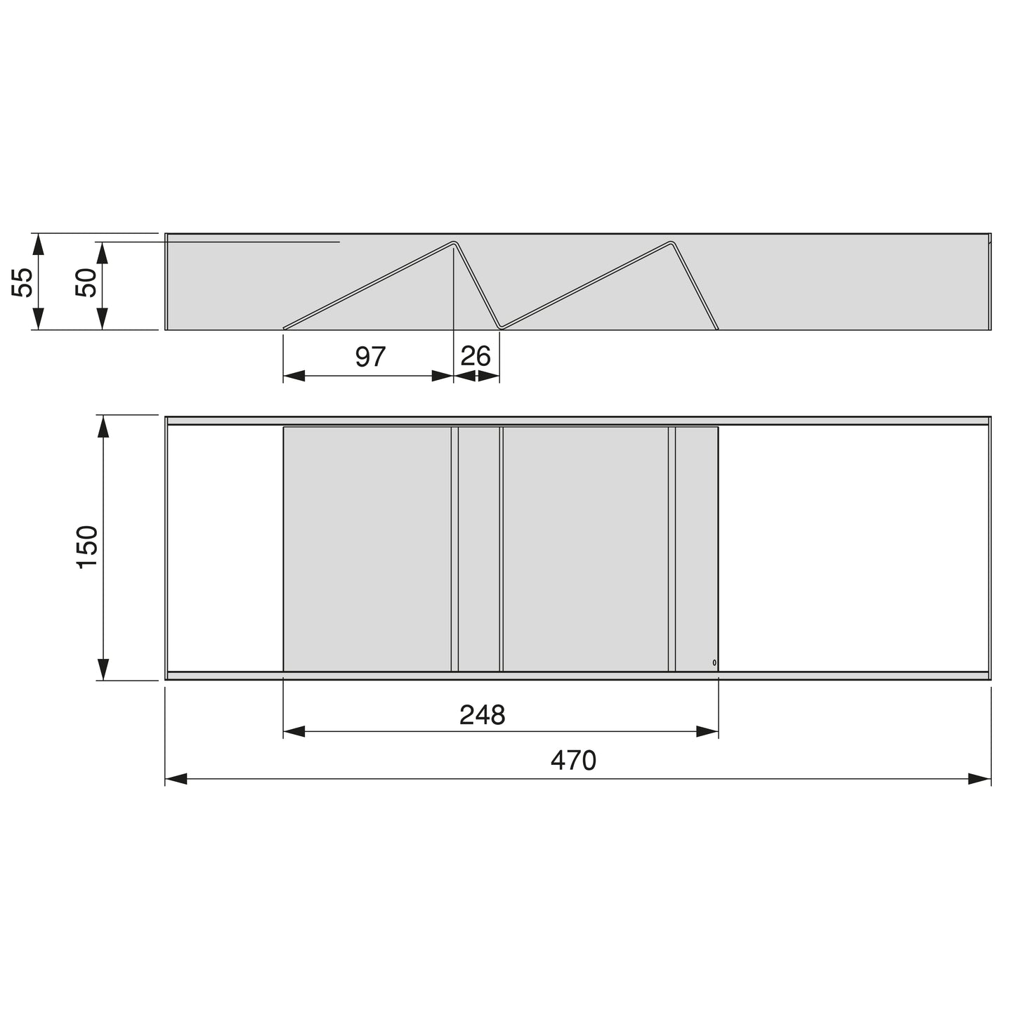 Emuca Orderbox inclined drawer organiser, 150x470mm, Steel and Wood, Anthracite grey